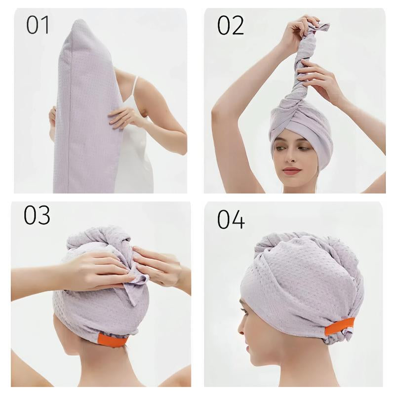 Microfiber Waffle Dry Hair Towel Hair Cap with Elastic Band, Super Soft, Super Absorbent, Quick Drying No Blow Drying Hair Towel, Hair Care Premium Towel , Suitable for Women'S Curly, Long and Thick Hair, Suitable for Beauty, Travel, Gift.