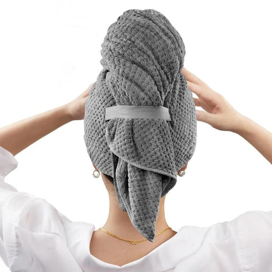 Hair Drying Fleece Towel, Solid Color Microfiber Soft Absorbent Hair Wrap Towel with Elastic Strap, Super Absorbent Towel, Quick Drying Towel, Large Hair Turban Towel for Wet Hair, Convenient Bathroom Accessories, Absorbent Breathable Towel, Thick