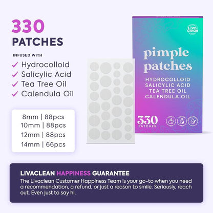 Livaclean 330 CT Pimple Patches for Face W/Salicylic Acid, Tea Tree Oil & Calendula Oil Acne Skincare
