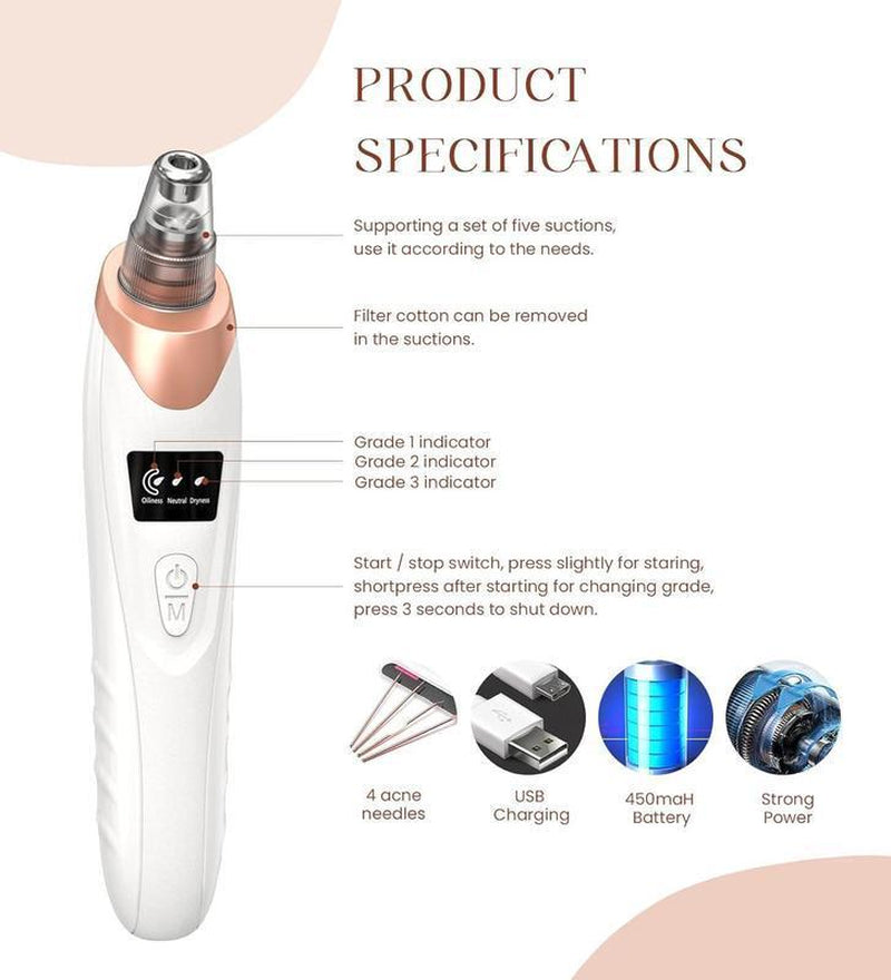 Blackhead Remover Vacuum Tool with 3 Adjustable Suction Levels & 5 Probes for Pore Facial Care, Ideal for Christmas Gifts