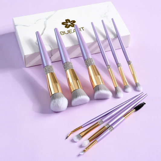 10 Lilac Purple Makeup Brush Set with Diamond